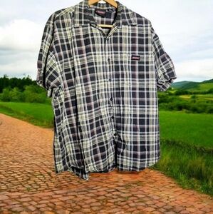 Dickies Black Gray Red Sz 2XL Casual Button Down Shirt